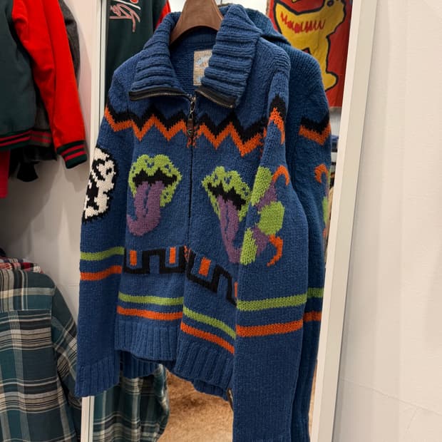 Vtg 빈티지 헤비울 코위찬 니트 집업 (made in Italy)