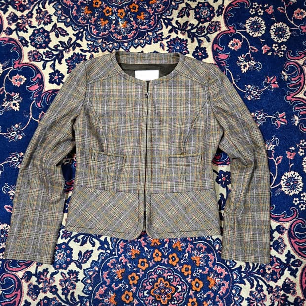 발렌티노(VALENTINO) Wool 혼방l 체크 숏 집업 자켓 42