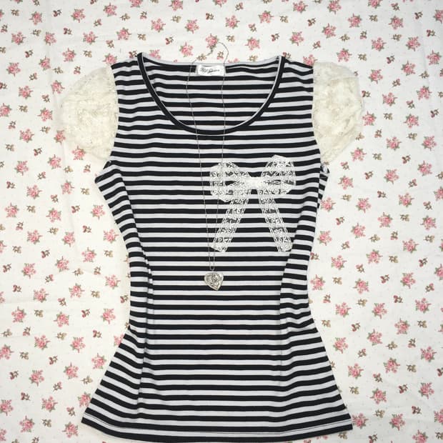 jpn vintage ribbon lace stripe t shirt