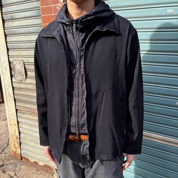 엠포리오 알마니 네이비 울 레이어 후드 집업 자켓