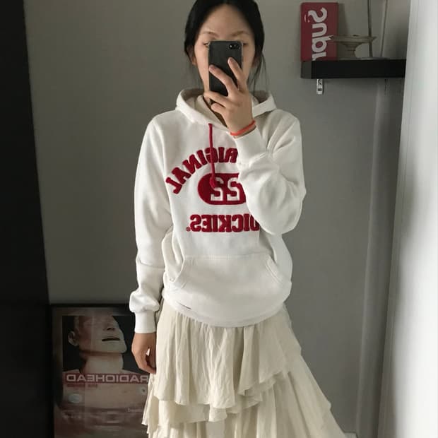 디키즈 자수로고 아이보리 후드티