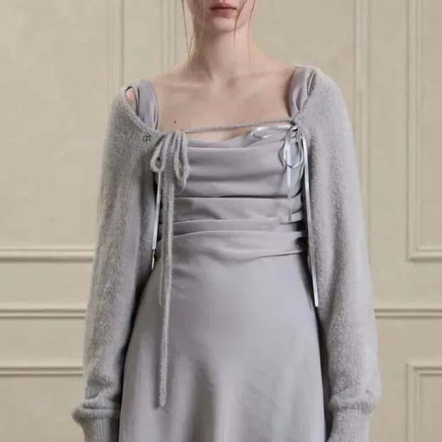 [세트] 페인오어플레져 듀 카울 드레스&페탈 볼레로 그레이 원피스/가디건