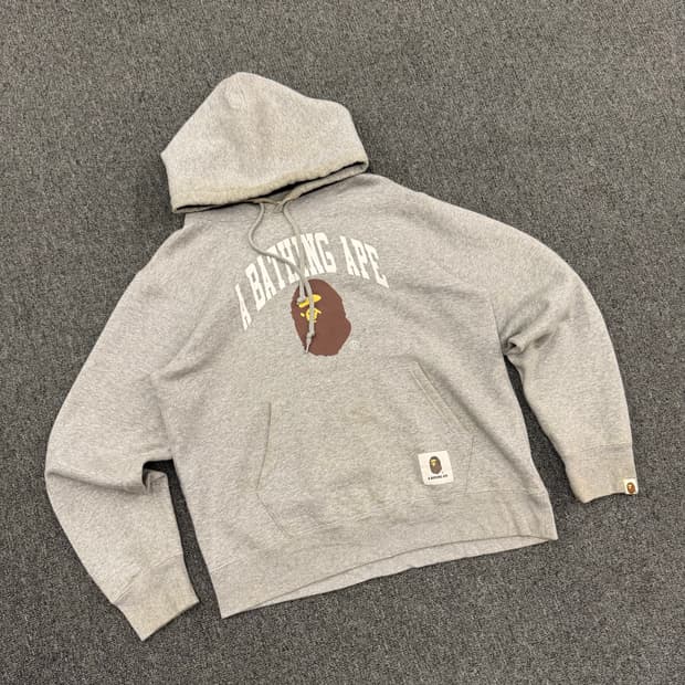 XL)베이프 빈티지 해피뉴이어 그레이 기모 후드티