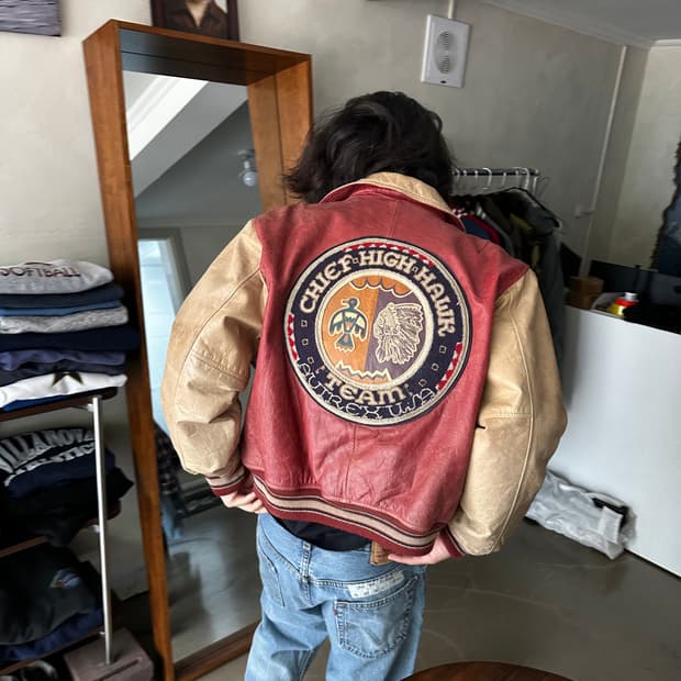 Avirex CHIEF HIGH HAWK 레더 바시티 자켓