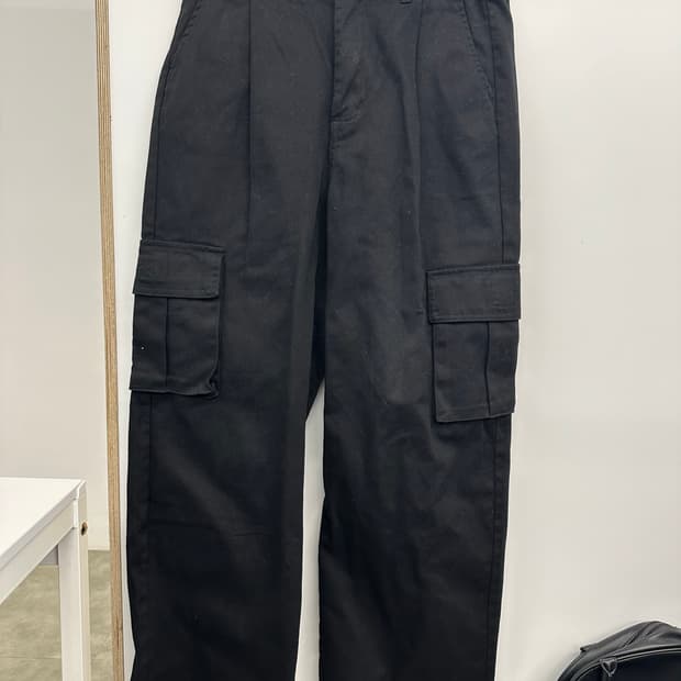 AGOD 와이드 빅포켓 코튼 카고 밴딩 팬츠(블랙)