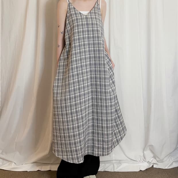 Strap Check Slip Dress - Melange Gray