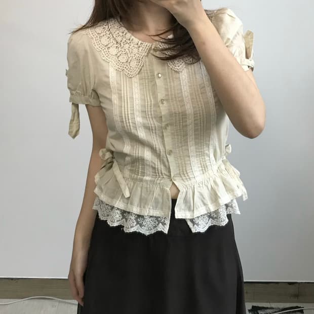 빈티지 리본 블라우스