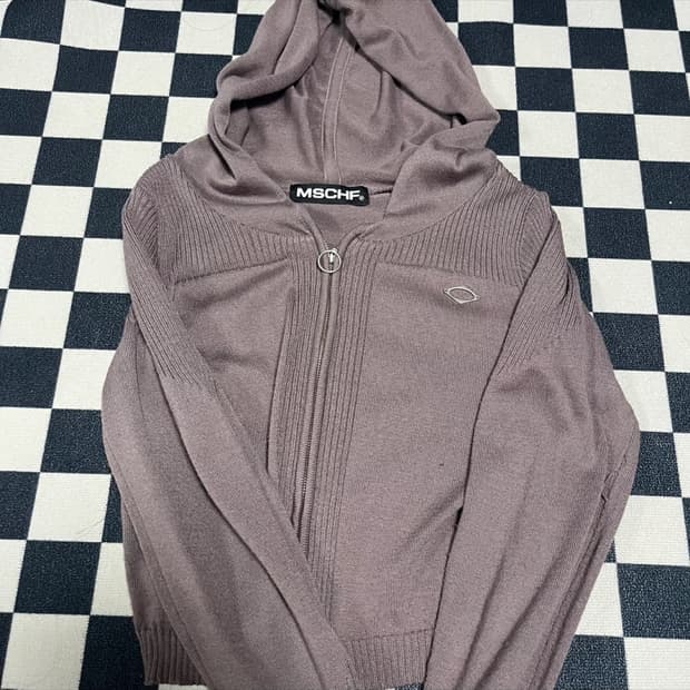 미스치프 퍼플 로고 롬버스 니티드 후디 후드 집업 가디건