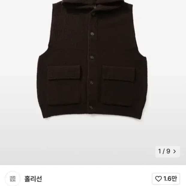 홀리선 후드 니트 가디건 베스트 브라운 L