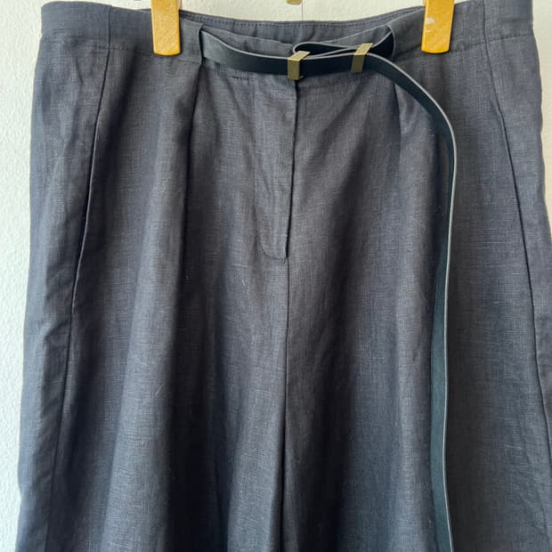 쇼핑몰 여성 블랙 린넨바지 세미와이드핏팬츠