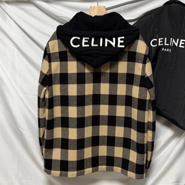 [S+급/50] 셀린느 체크 울 후드 오버셔츠 자켓 베이지