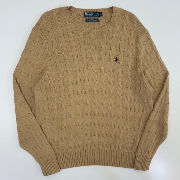 Polo 폴로 랄프로렌 실크100% 베이지 케에블 라운드 니트