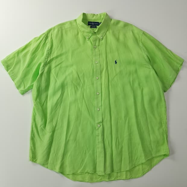 CJ114 2XL 폴로 빅사이즈 90s 린넨 애플그린 반팔 셔츠 남방