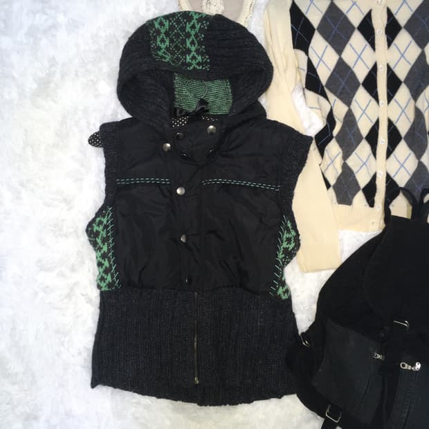 jpn vintage nordic knit stitch hood down