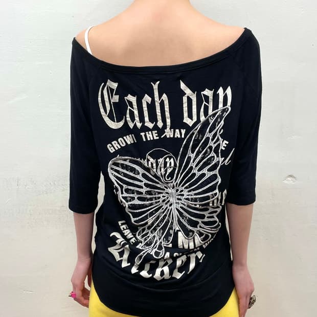 M.K.R Butterfly Embroidery Black T-shirt
