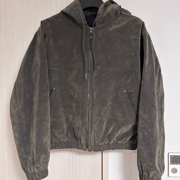 L 100~105 자라 ZARA 카키 벨벳 벨루어 빈티지 후드 집업