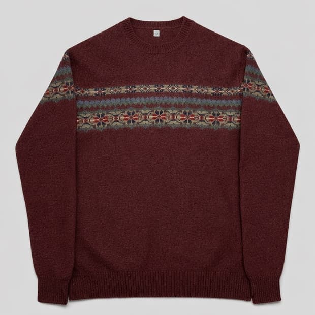 JPN 유니클로 울100% 페어아일 니트 버건디 L