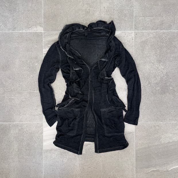 Cop Copine charcoal ruffle draped 가디건