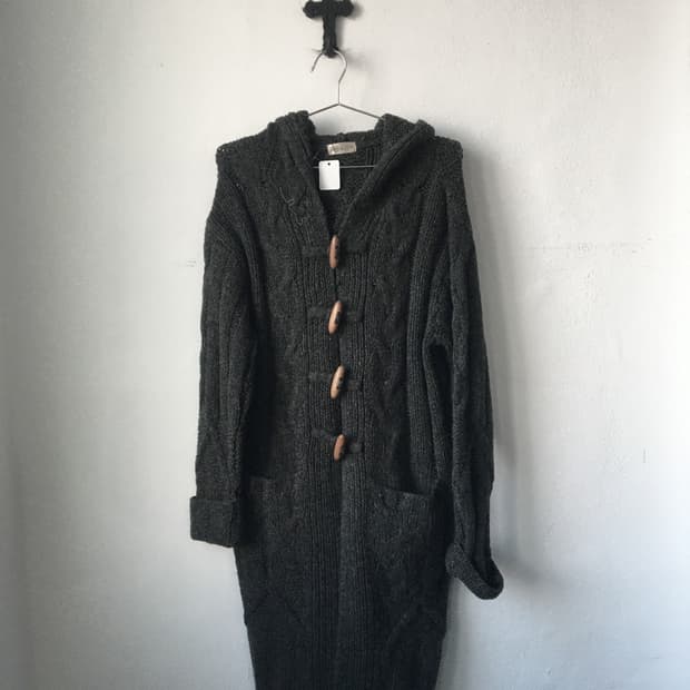 Duffle button cable pattern hood cardiga