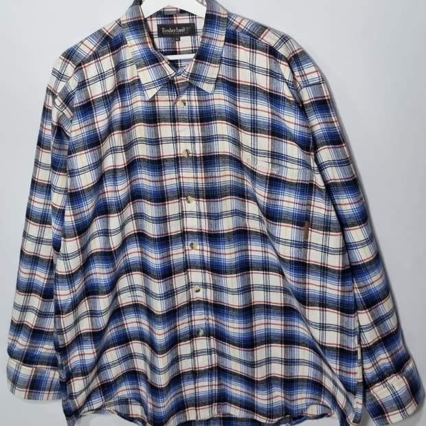 오버핏 XL ) 팀버랜드 빈티지 블루 겨울 체크셔츠 남방