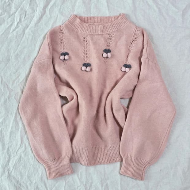 모리걸 폼폼 체리 빈티지 니트