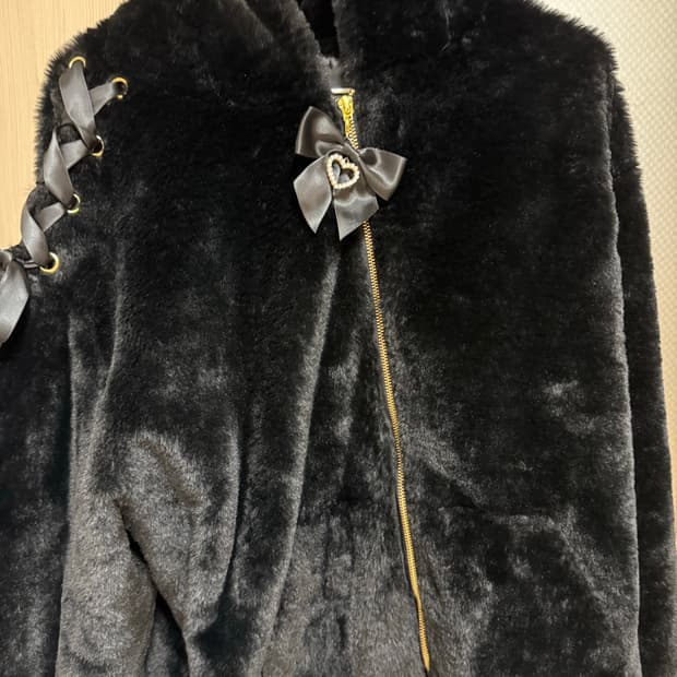 시크릿허니 토끼귀 퍼 블루종 블랙