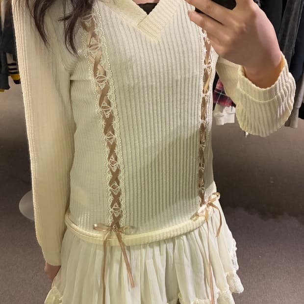 M)AXES FEMME 빈티지 여성 레이스업 디테일 프릴 원피스