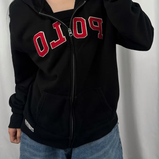 폴로 로고 블랙 후드집업