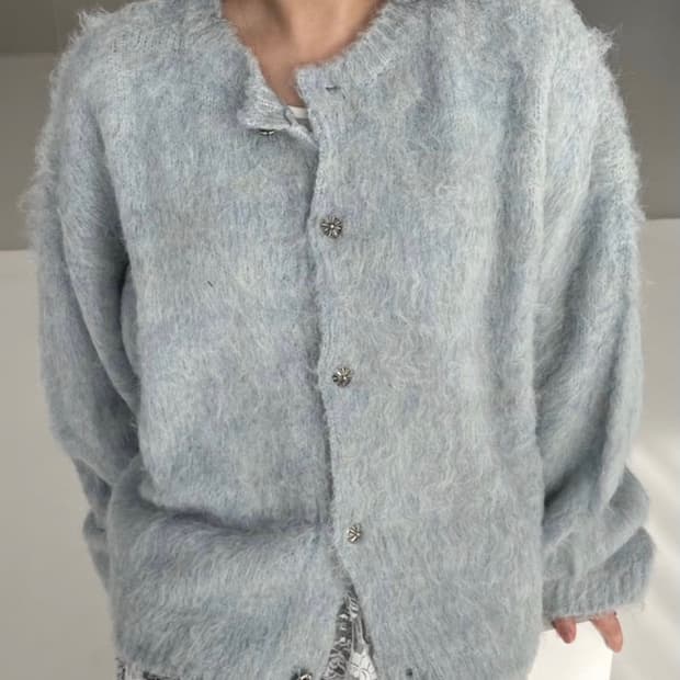 남녀공용 울 헤어리 하늘색 가디건
