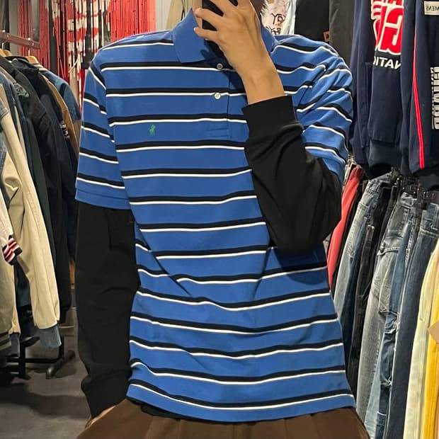 [IM] Polo 폴로 블루 스트라이프 카라 반팔