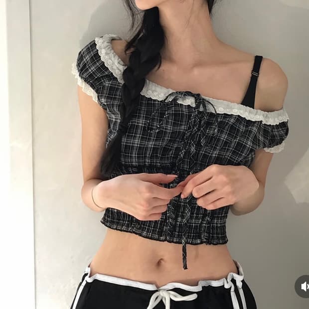 하몽 스모키 체크 블라우스