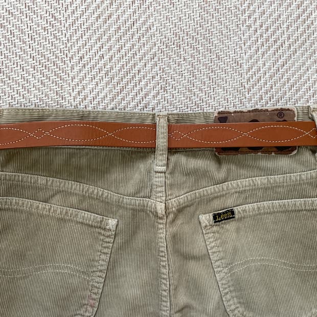 빈티지 웨스턴 자수 골드버클 브라운 벨트