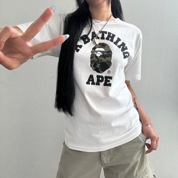 베이프 카모 컬리지 반팔 S