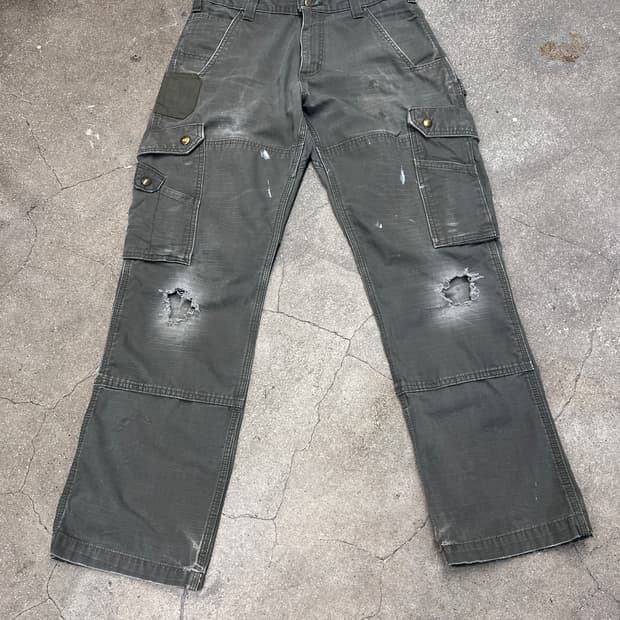 칼하트 더블니 카고 팬츠 립스탁 모스그린