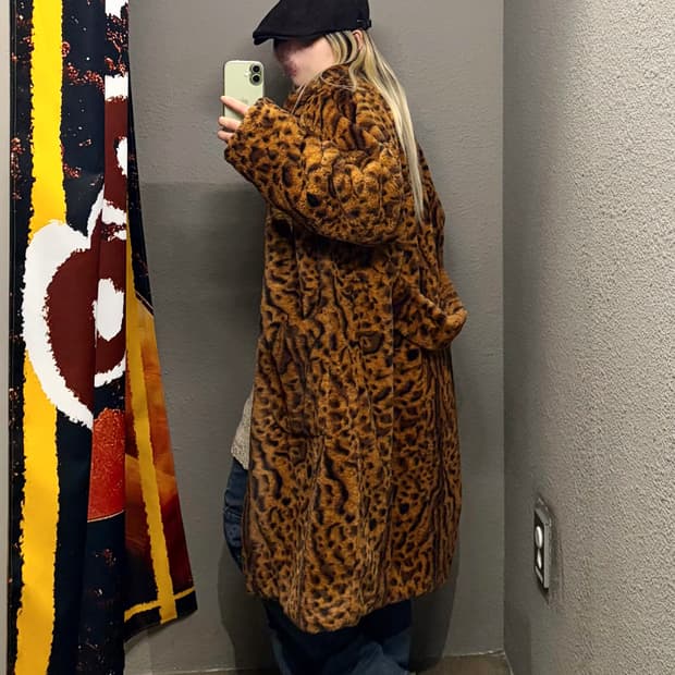 빈티지 레오파드 퍼 코트