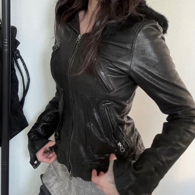 SYSTEMATIC 시스테마틱 퍼 트리밍 후드 레더 자켓