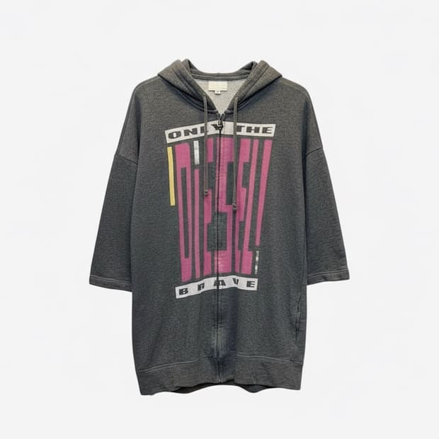 디젤 Y2K 롱바디 후드집업 브레이브 그래픽 디테일 그레이