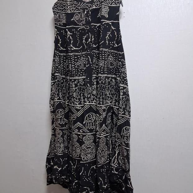 일본수입 SHANTI 인디아 코끼리 블록 프린트 루즈핏 면나염 롱원피스 