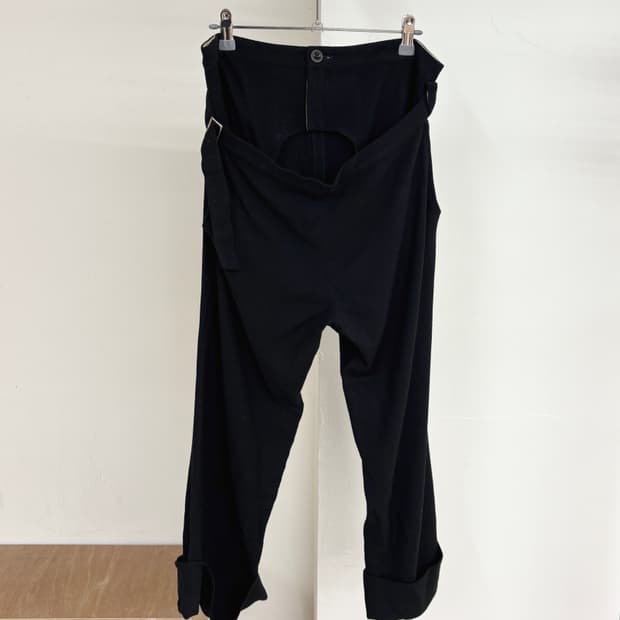 요지 야마모토 누아르 블랙 레이어드 벨티드 팬츠