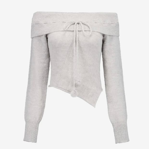 포어링 Cotton candy off-shoulder knit (grey