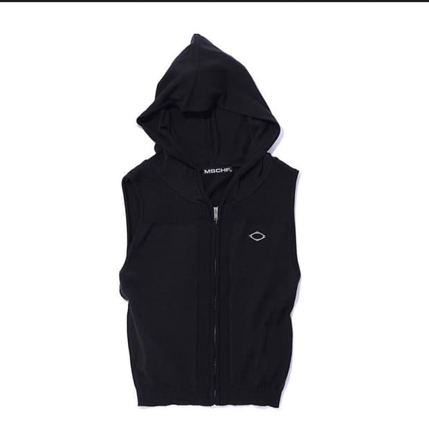 미스치프 롬버스 후드 니트 베스트