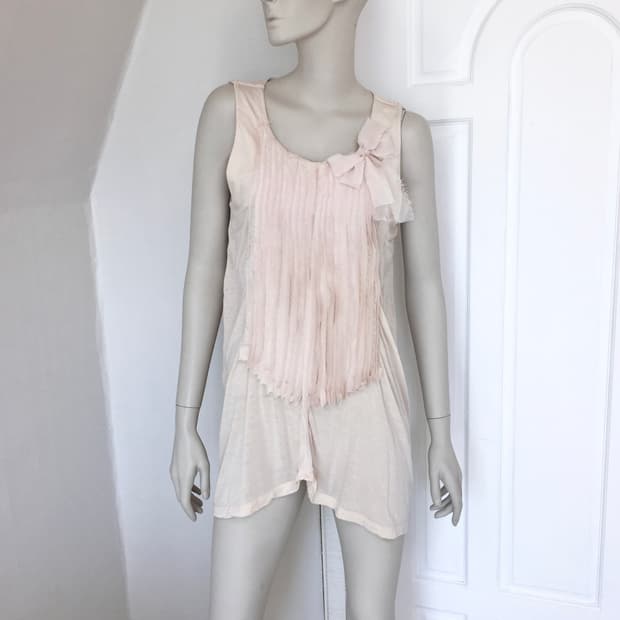 Rough Pintuck Bow Point Beige Top