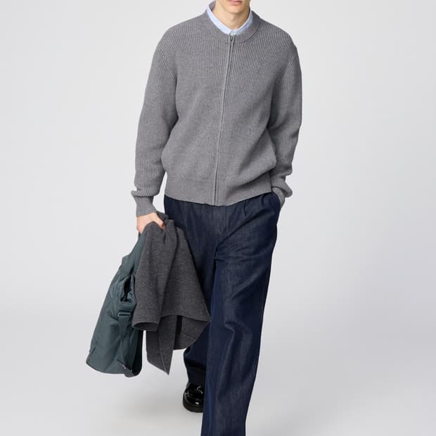 [S] 유니클로 C 크루넥 풀집 가디건 그레이