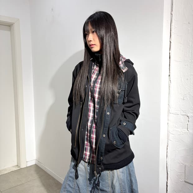 Ceronias 체크 레이어드 지퍼 자켓