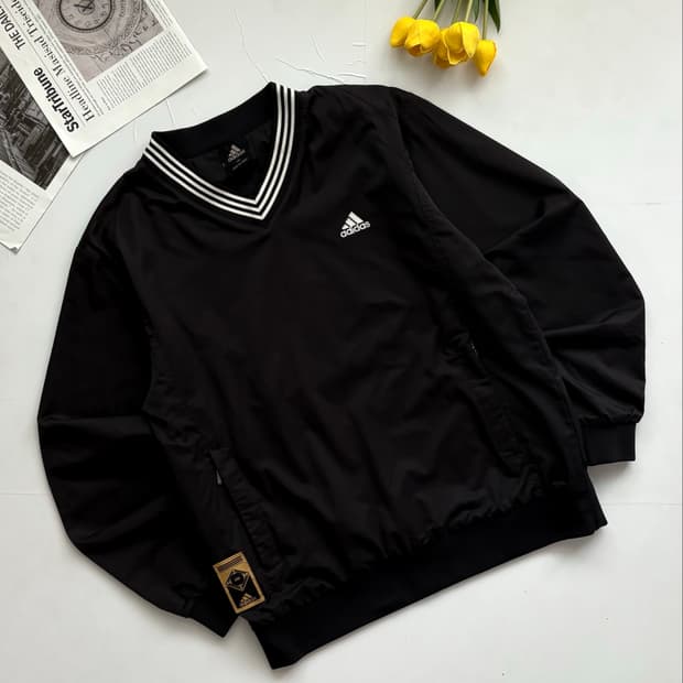 adidas 아디다스 빈티지 블랙 브이넥 웜업