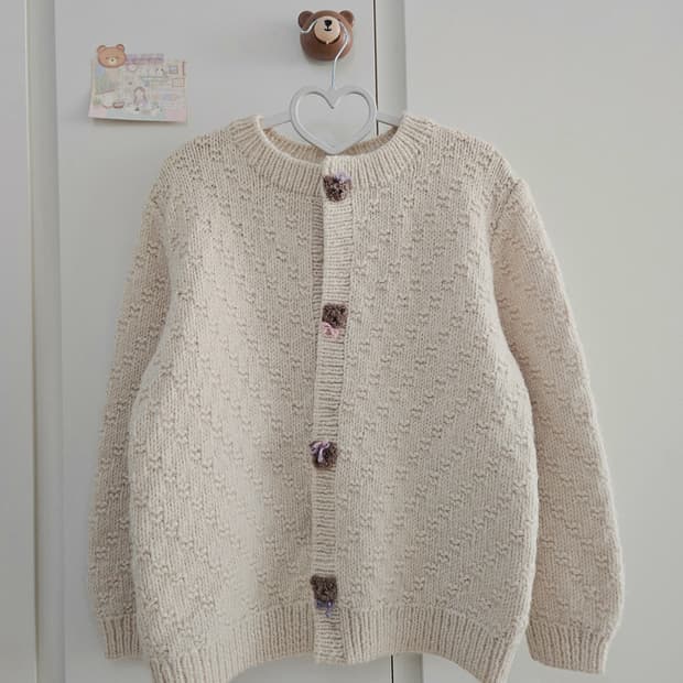 빈티지 아비보리 곰돌이 뜨개 단추 니트가디건