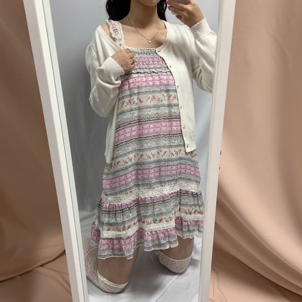 Cospic 일본 빈티지 프릴 레이스 슬립 원피스