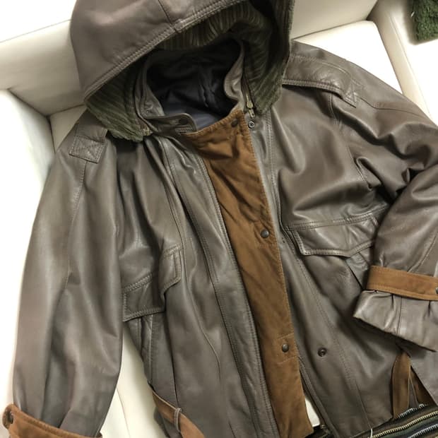 이탈리아 브라운 레더 후드 봄버자켓