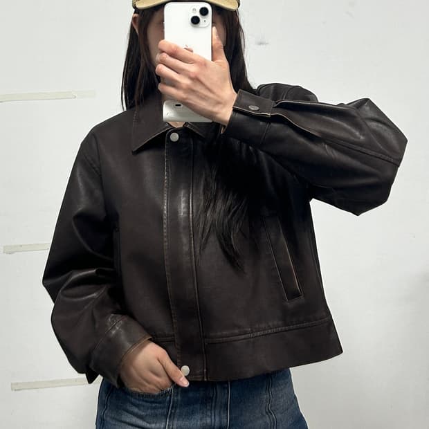 빈티지 레더 자켓 브라운