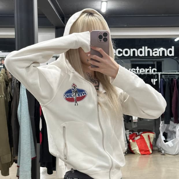 히스테릭 글래머 화이트 후드 집업